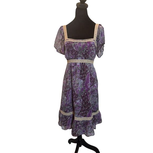 Loft Women's Size 10 Purple Paisley Short Dress Bohemian Casual - Picture 2 of 8